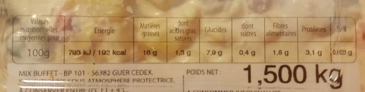 Open Food Facts Piemontaise Au Jambon 1, 5 kg packshot