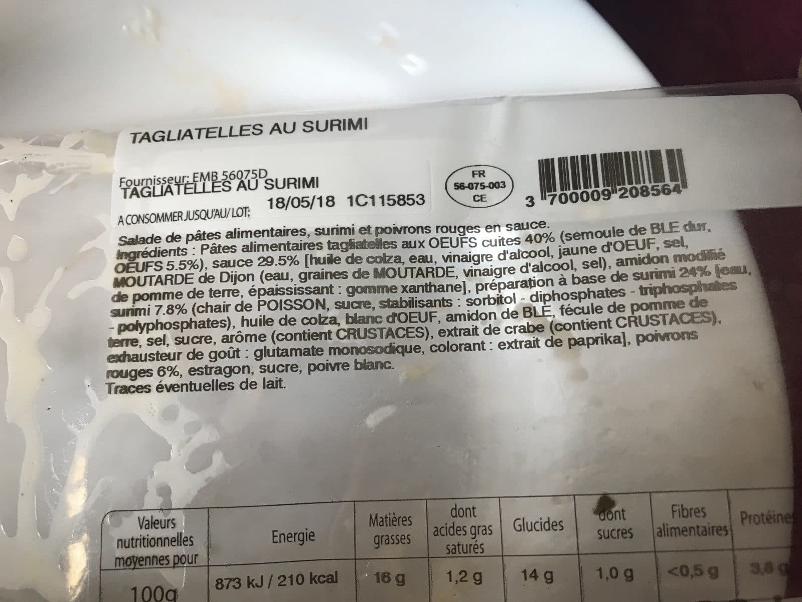Open Food Facts Tagliatelles au Surimi packshot