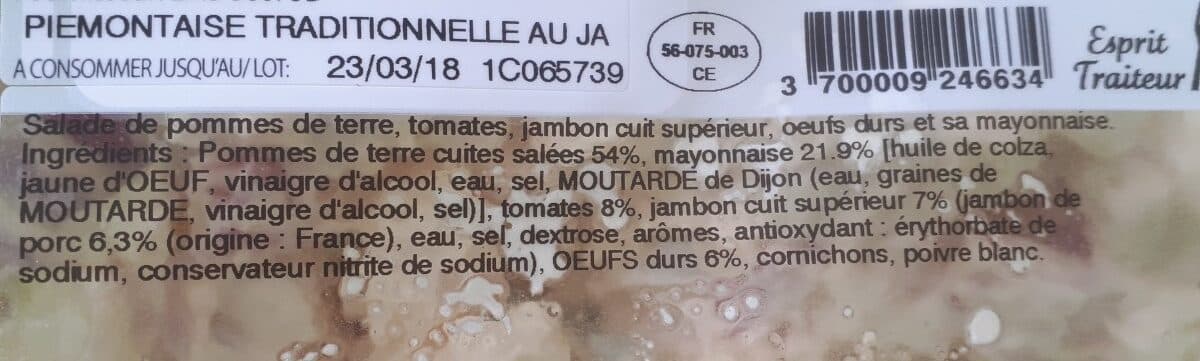 Open Food Facts Piemontaise Traditionnelle au jambon cuit supperieur packshot