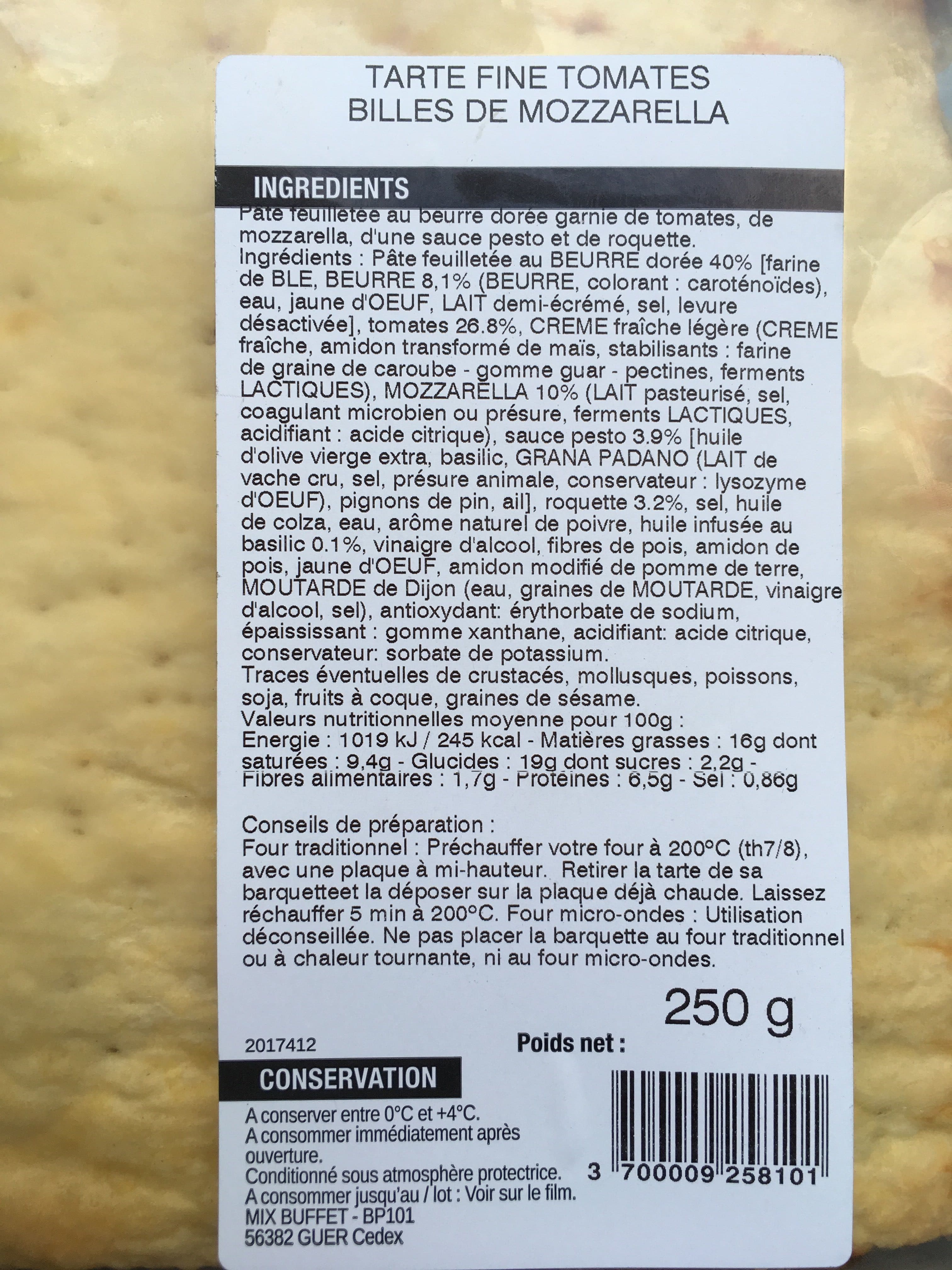 Intermarche Tarte tomates billes de mozzarella packshot