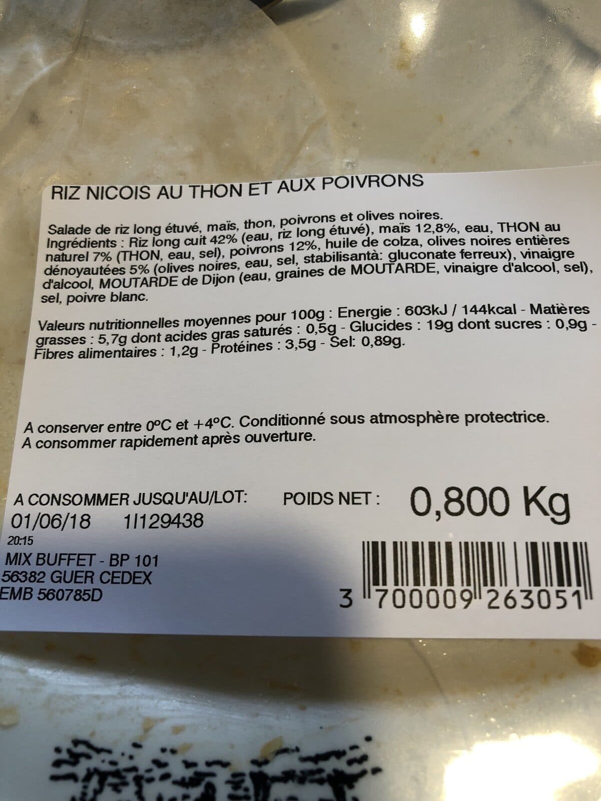 Mix Buffet Riz nicois au thon et au poivrons packshot