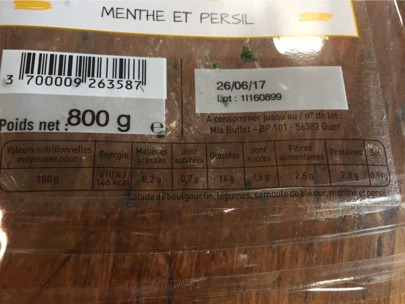 Salade Traiteur Taboulé tomate/courgettes Mix Buffet packshot