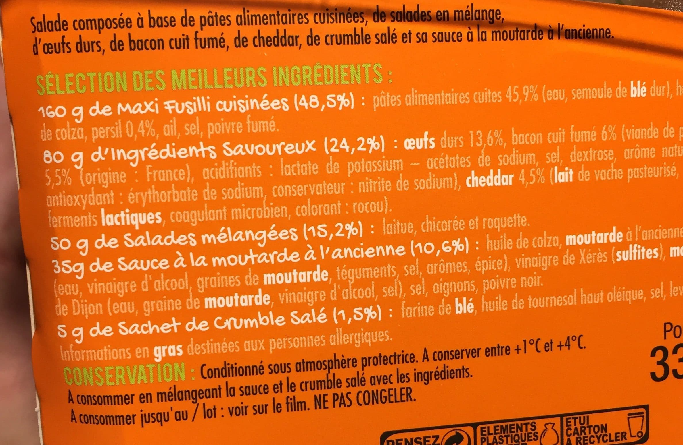 Mix Extra Salade & Fusilli Bacon-Cheddar, 330g packshot