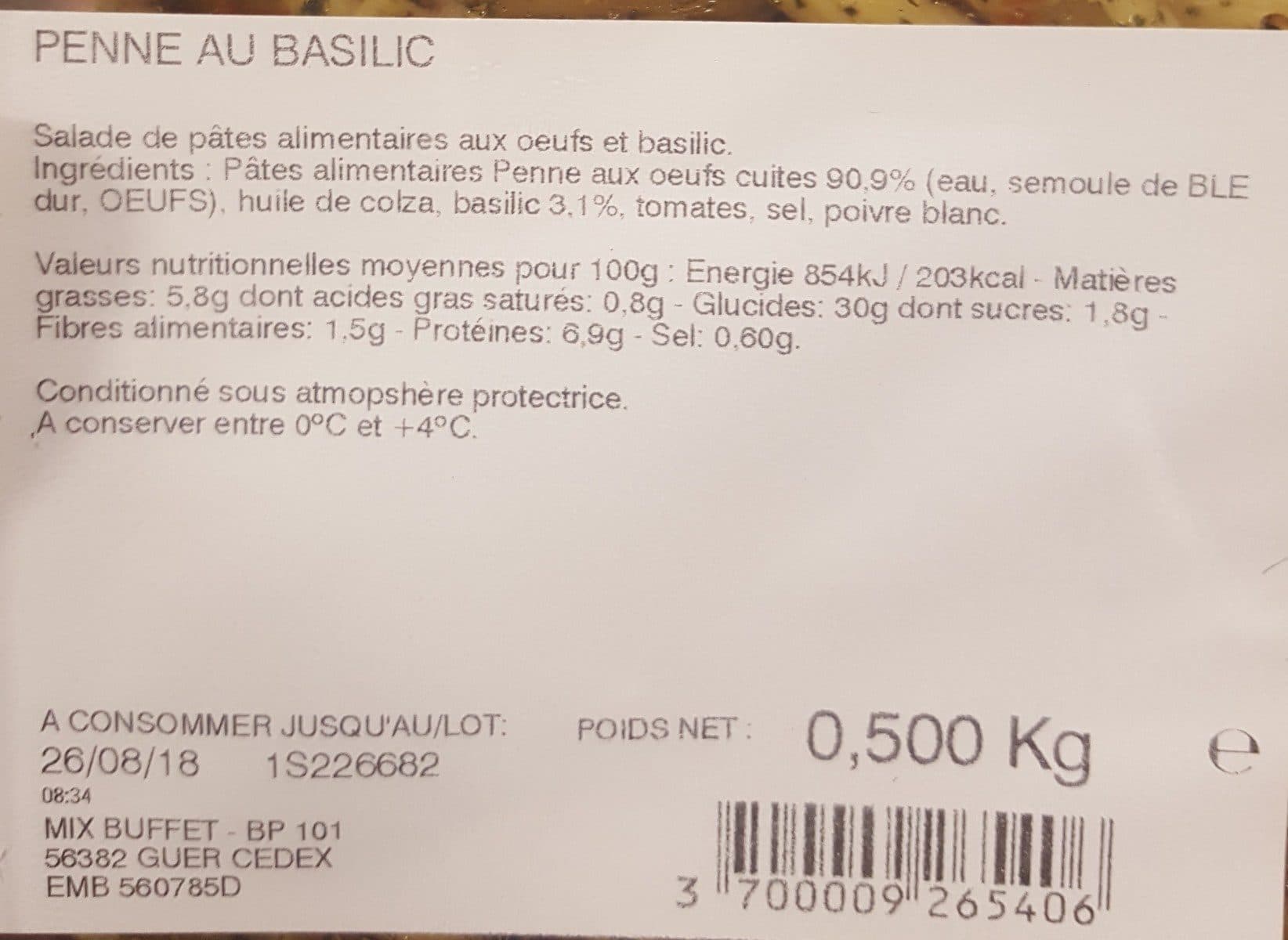 Mix Buffet penne au basilic packshot