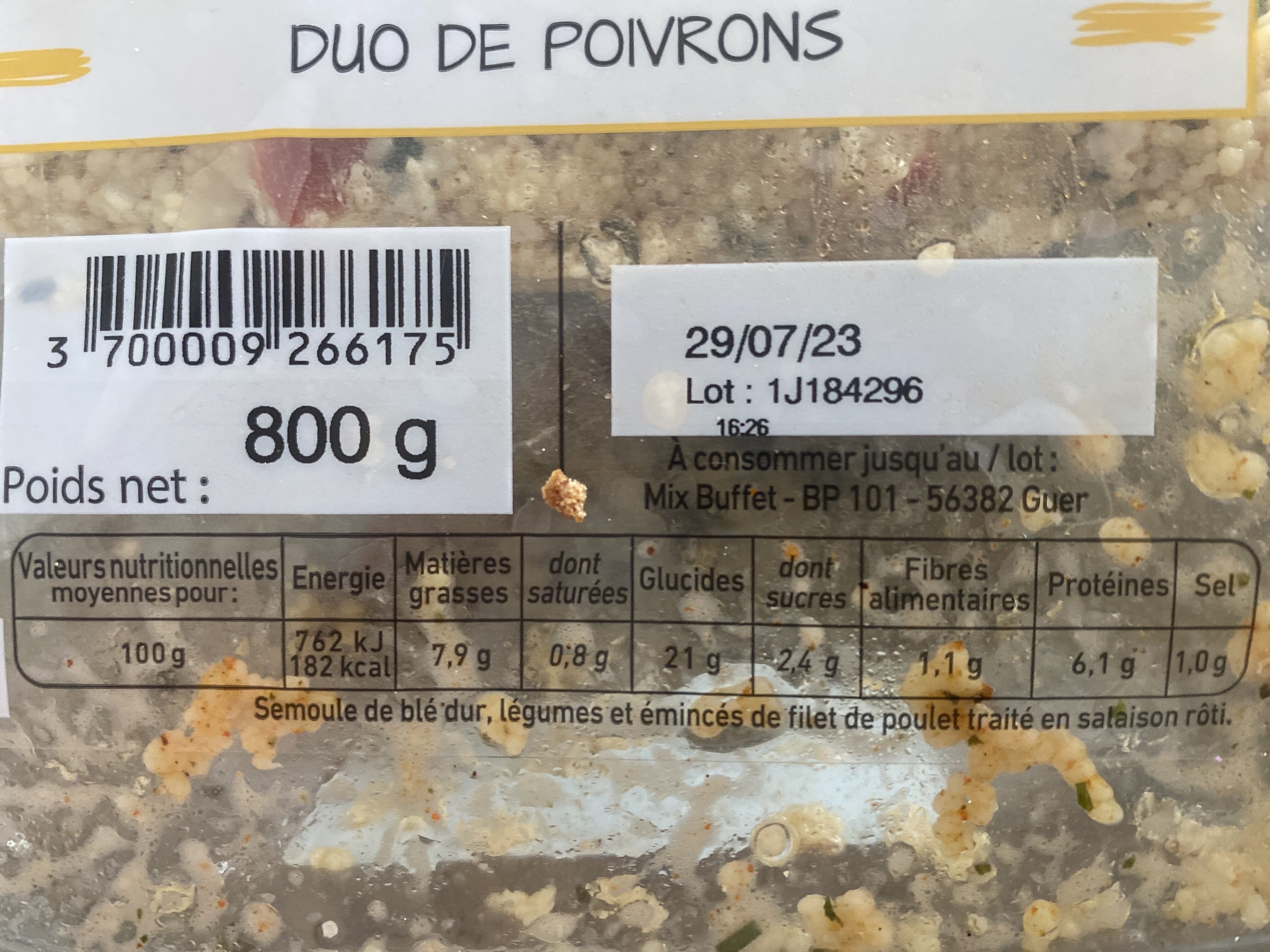Mix Buffet Taboulé poulet roti concombre et tomates packshot