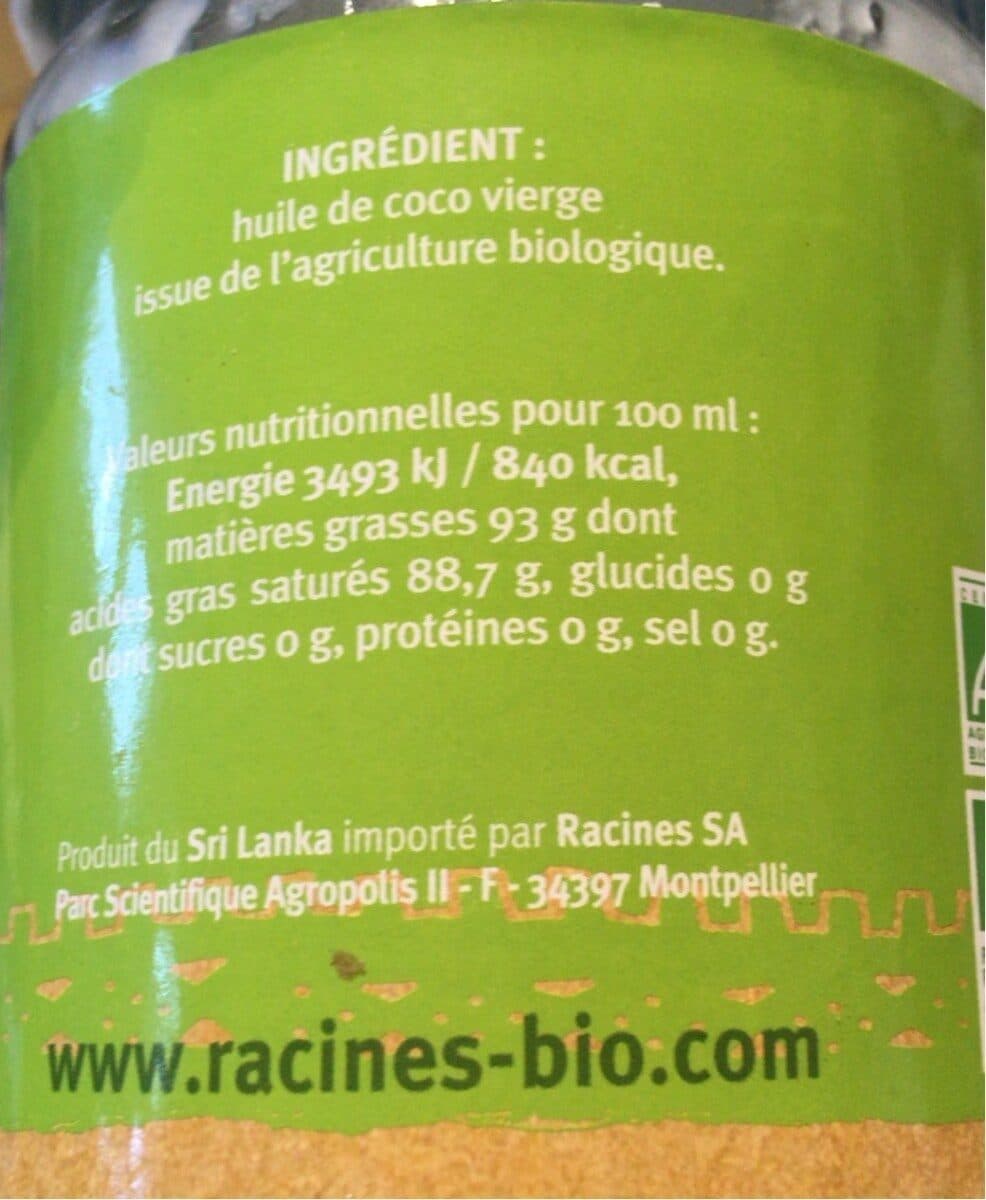 Racines Bio Huile de coco vierge bio packshot