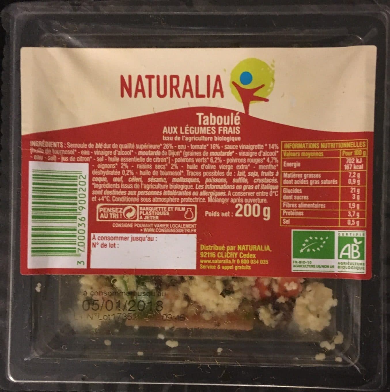 Naturalia Taboulé aux légumes frais packshot