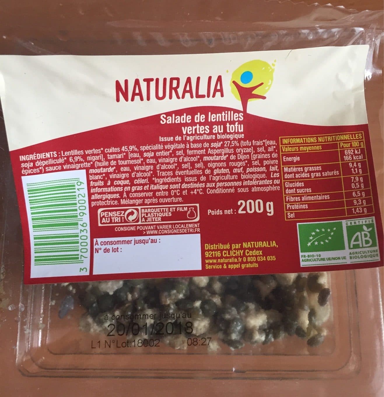 Naturalia Salade de Lentilles Vertes au Tofu packshot