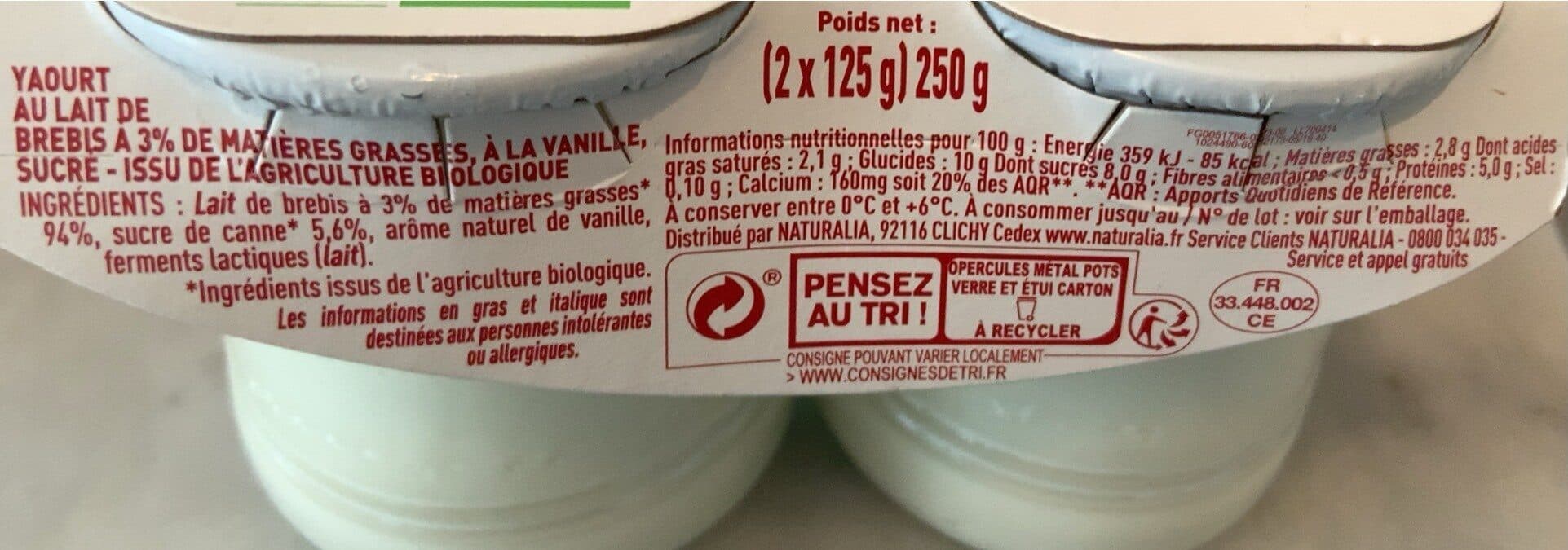 Naturalia Yaourt de brebis Vanille packshot