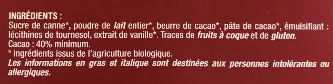 Naturalia Chocolat Superieur Au Lait Bio packshot