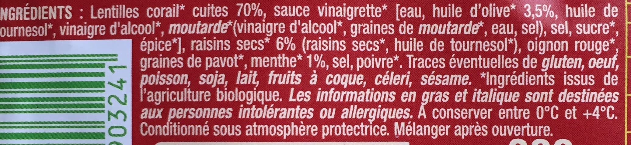 Naturalia Salade de Lentille Corail aux raisins secs et menthe packshot