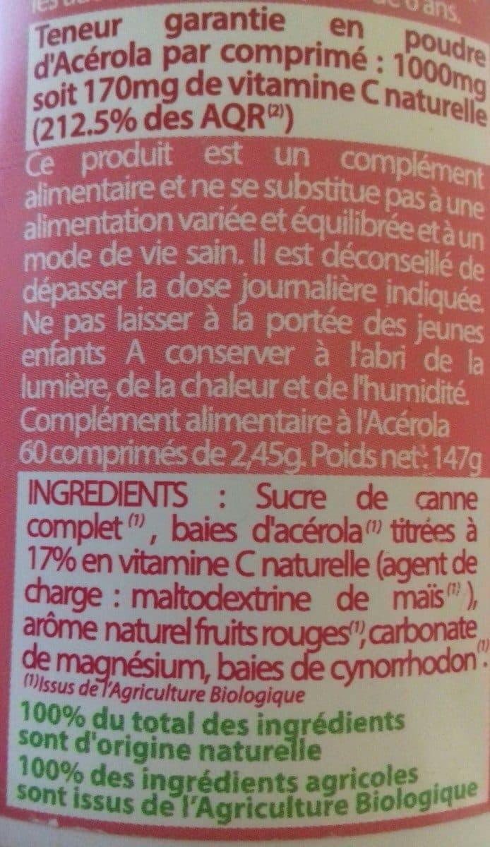 Open Food Facts Phyto Actif Acerola Bio 1000, 60 Comprimés packshot