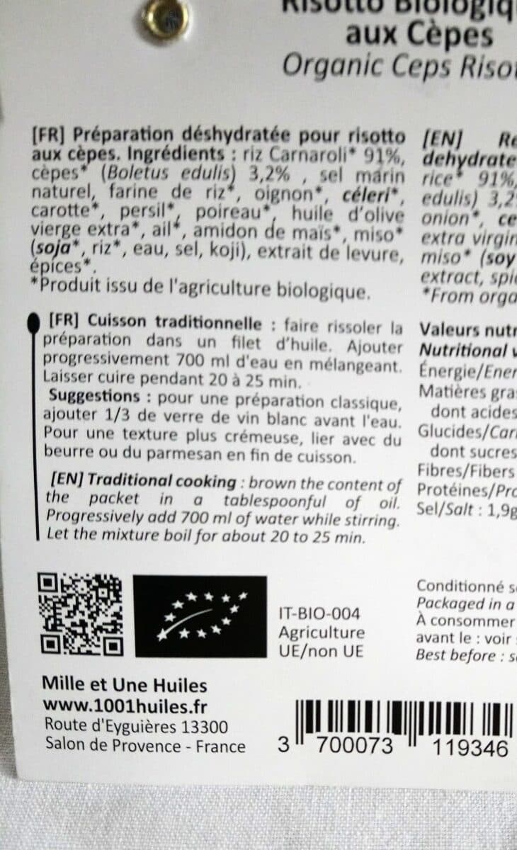 Mille et Une Huiles Risotto biologique aux cèpes packshot