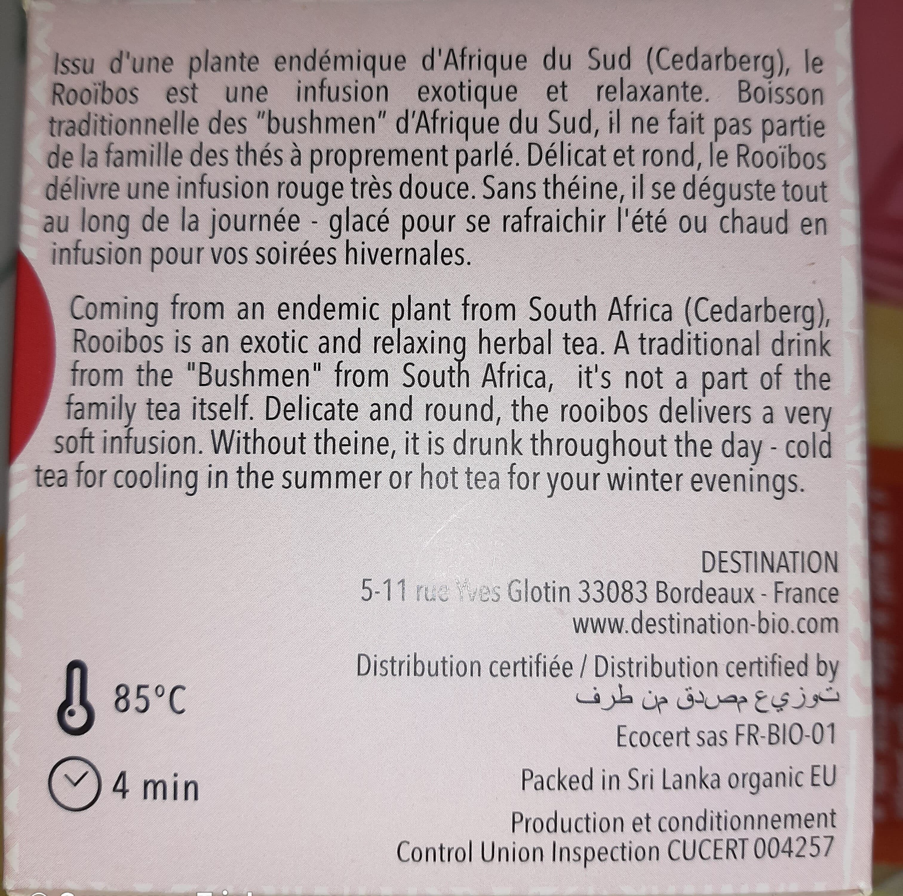 Destination premium Rooibos Sans Théine Afrique Du Sud packshot