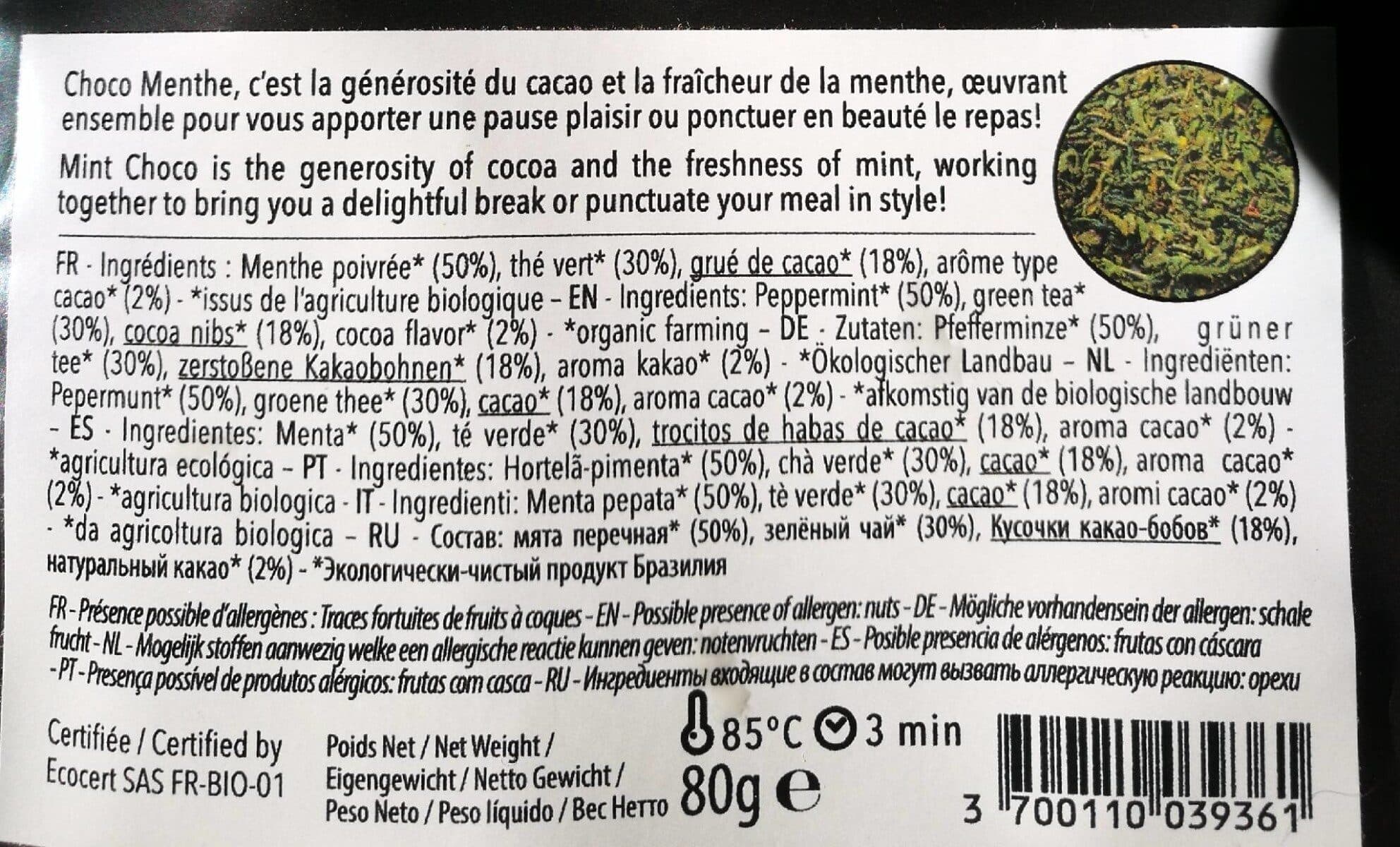 Destination Thé vert menthe poivrée chocolat packshot