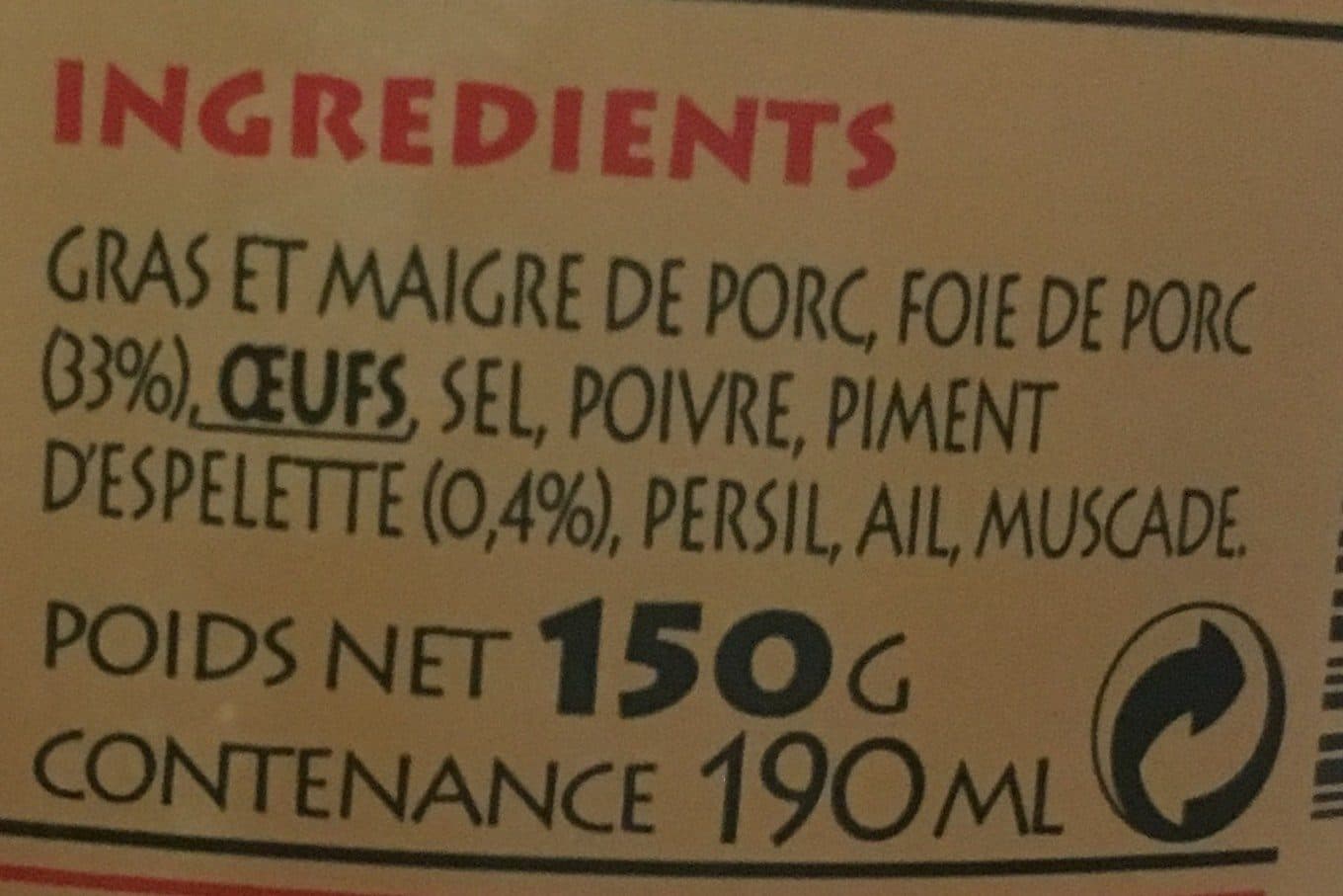 Accoceberry Paté de campagne au piment d'espelette packshot