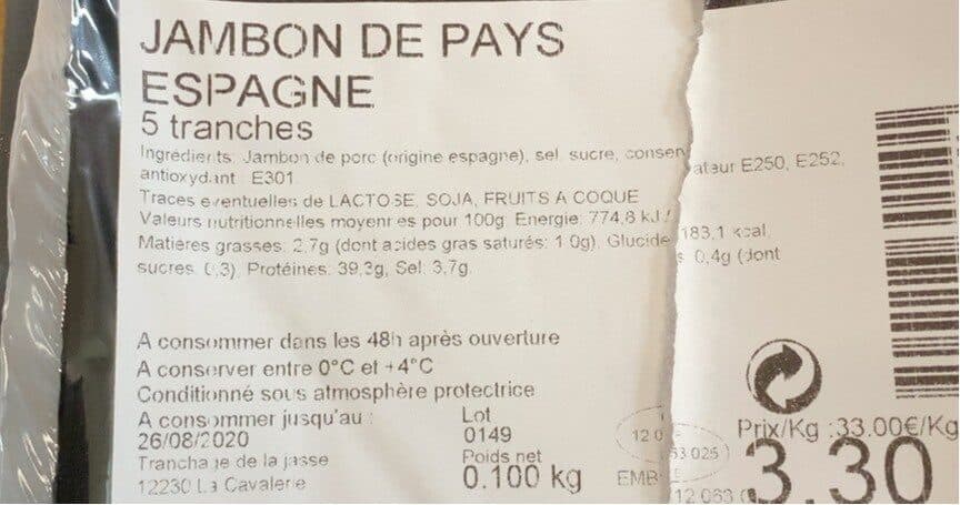 Open Food Facts Jambon sec de pays Espagne packshot