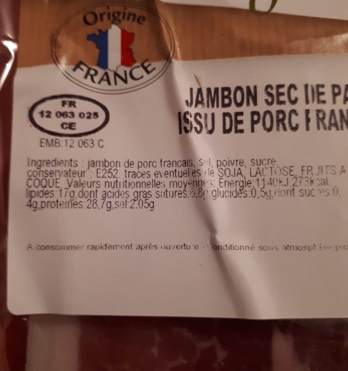 Open Food Facts Jambon sec de pays packshot