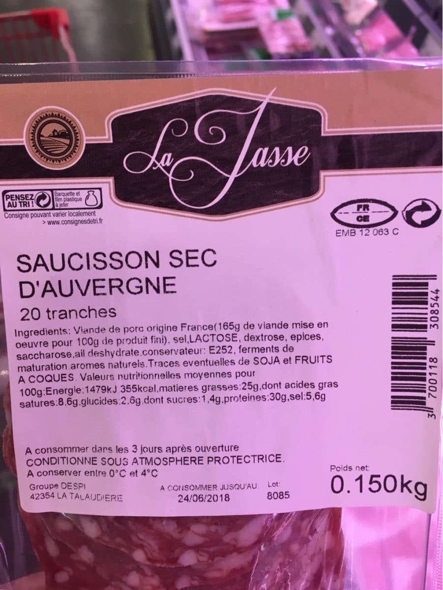 Open Food Facts Saucisson sec d’Auvergne packshot