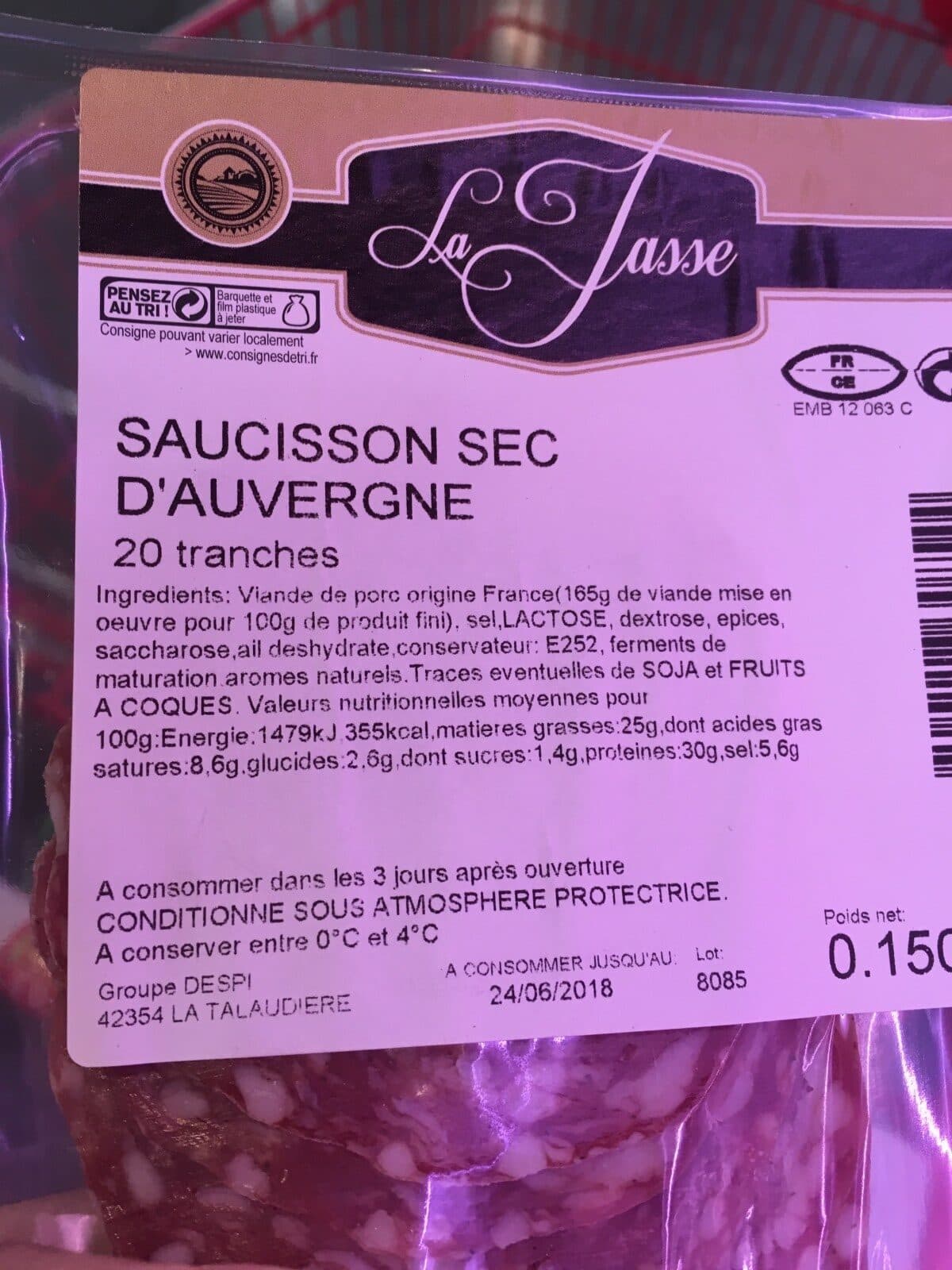 Open Food Facts Saucisson sec d’Auvergne packshot