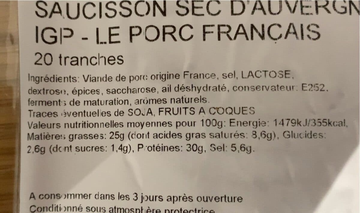 Open Food Facts Saucisson sec d’Auvergne packshot
