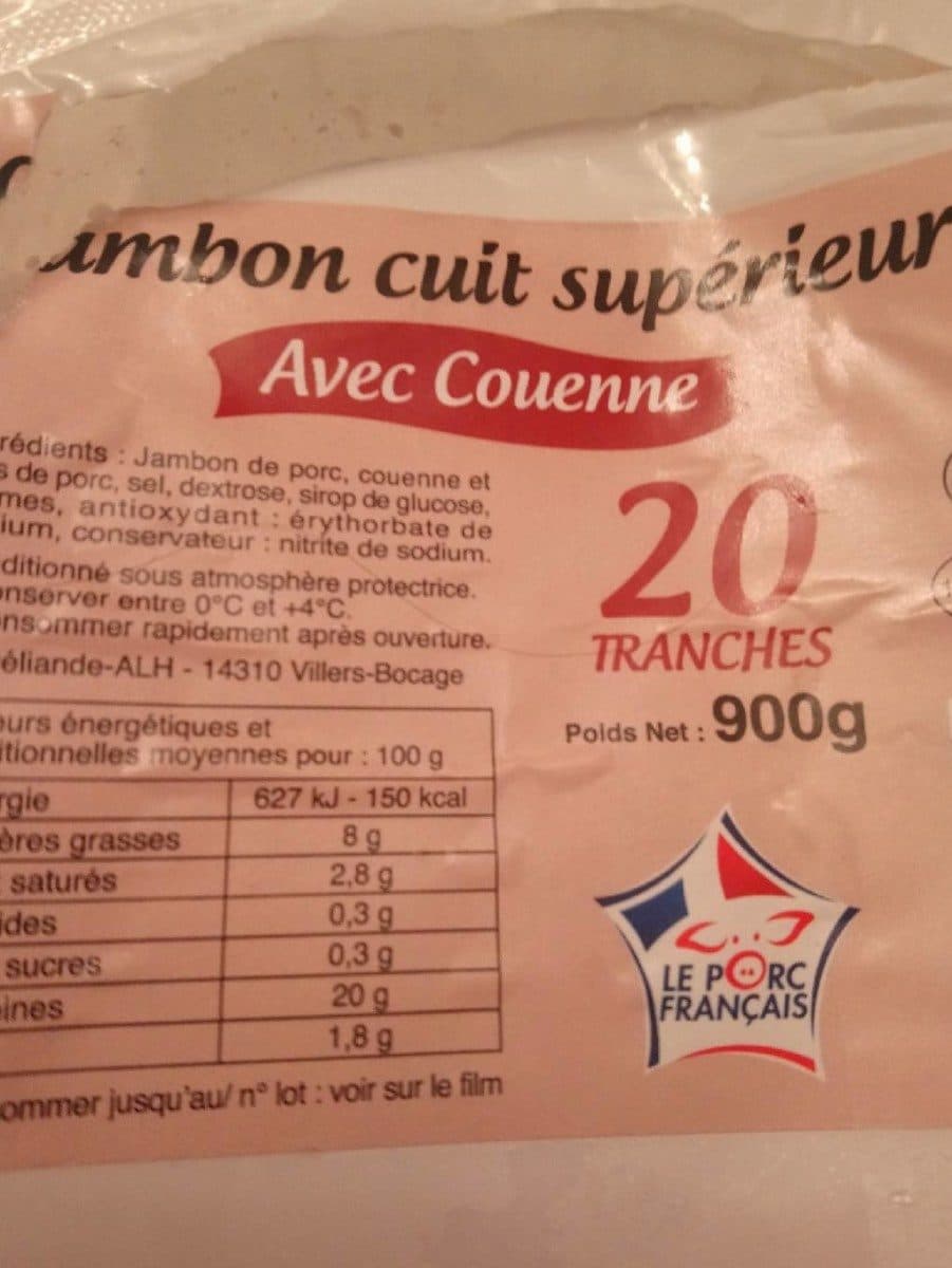 Open Food Facts Jambon cuit supérieur avec couenne packshot