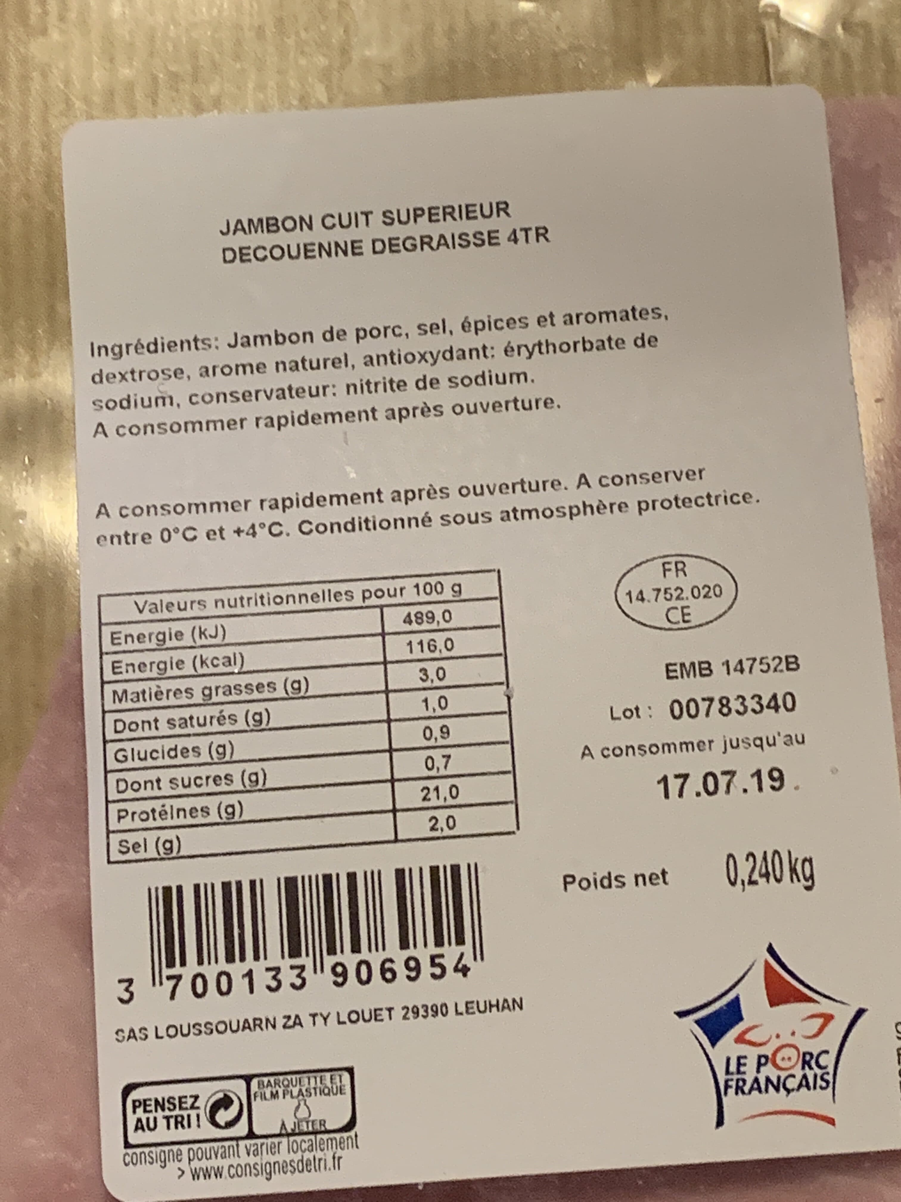Loosouarn Jambon cuit superieur packshot
