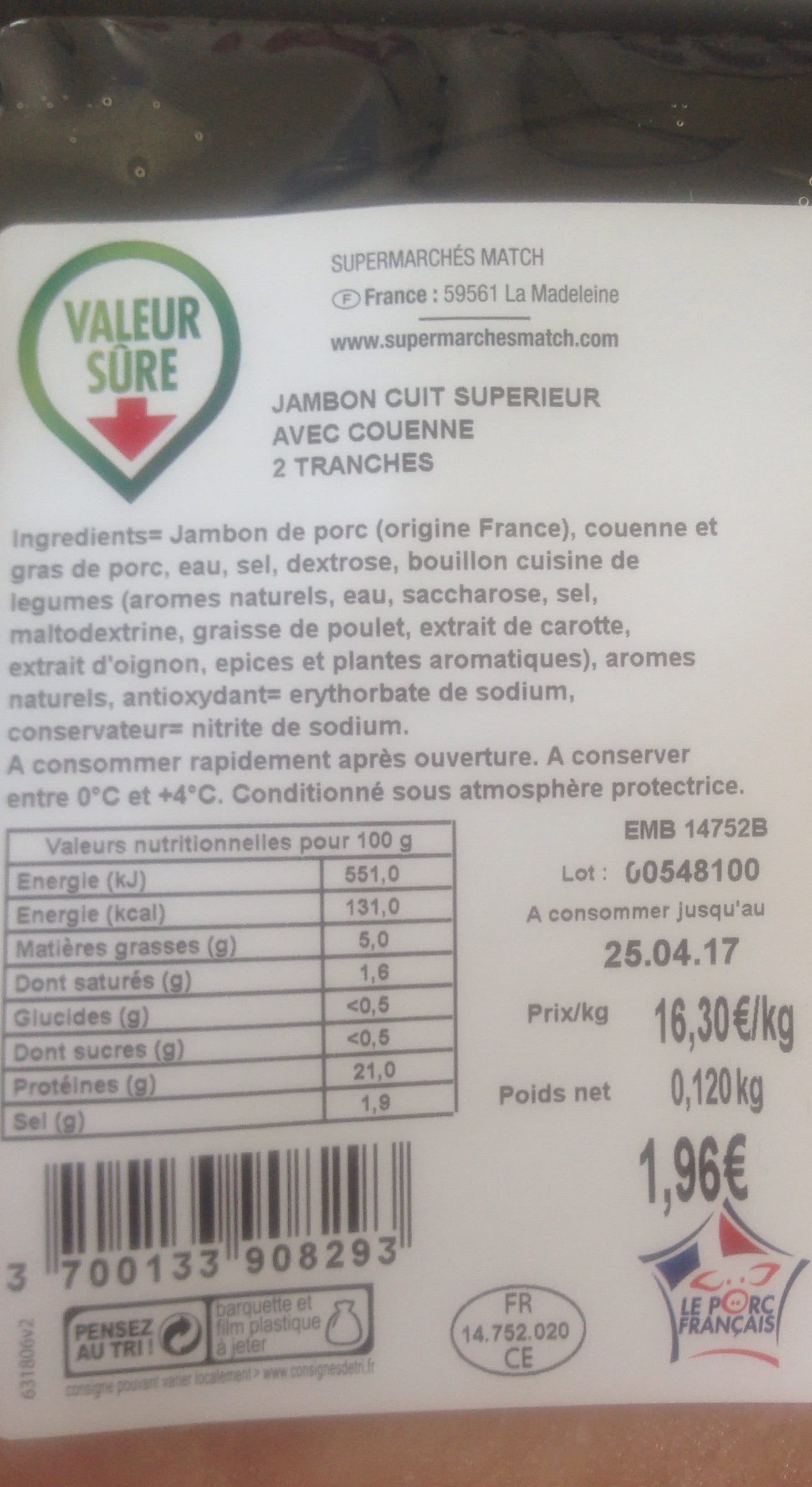 Match Jambon cuit superieur packshot