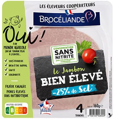 Brocéliande Jambon Bien Élevé taux de sel réduit 4 tranches packshot