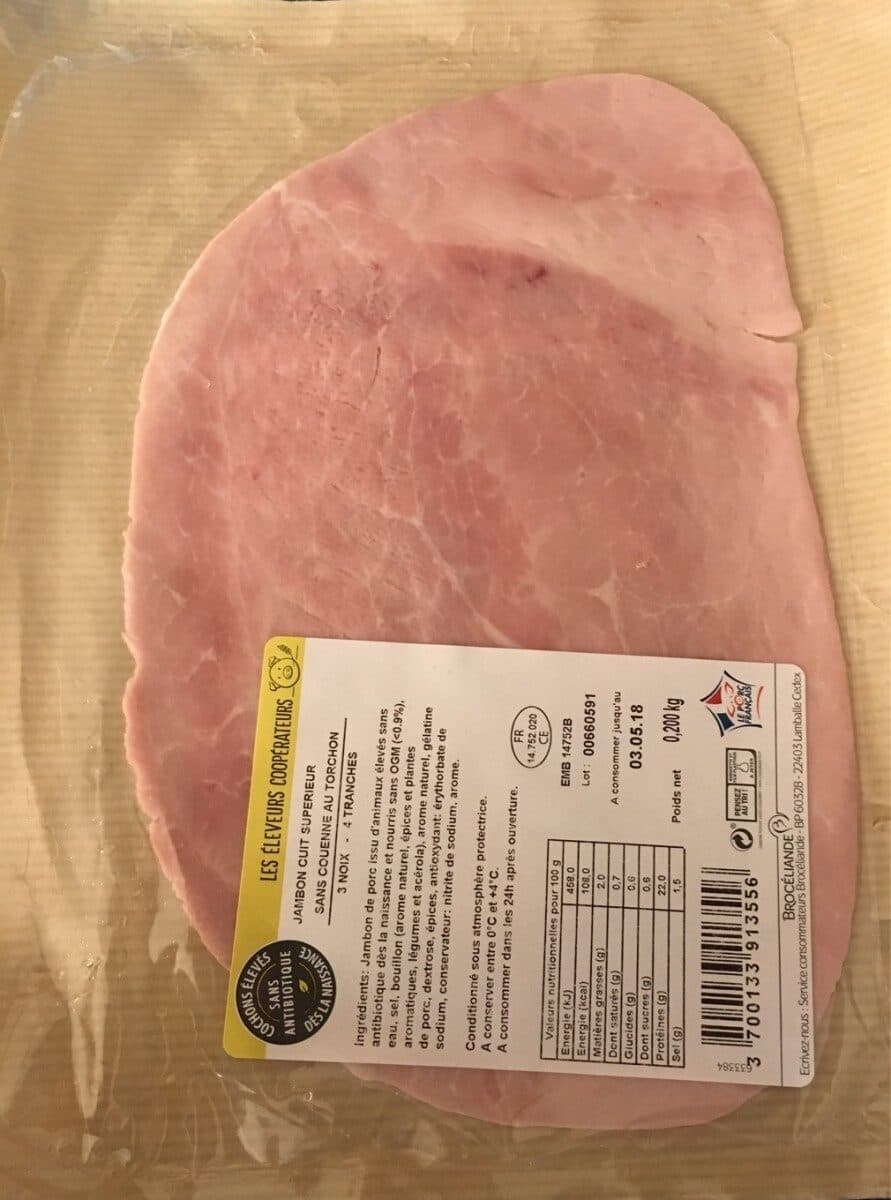 LES ÉLEVEURS COOPÉRATEURS Jambon cuit superieur sans couenne au torchon packshot