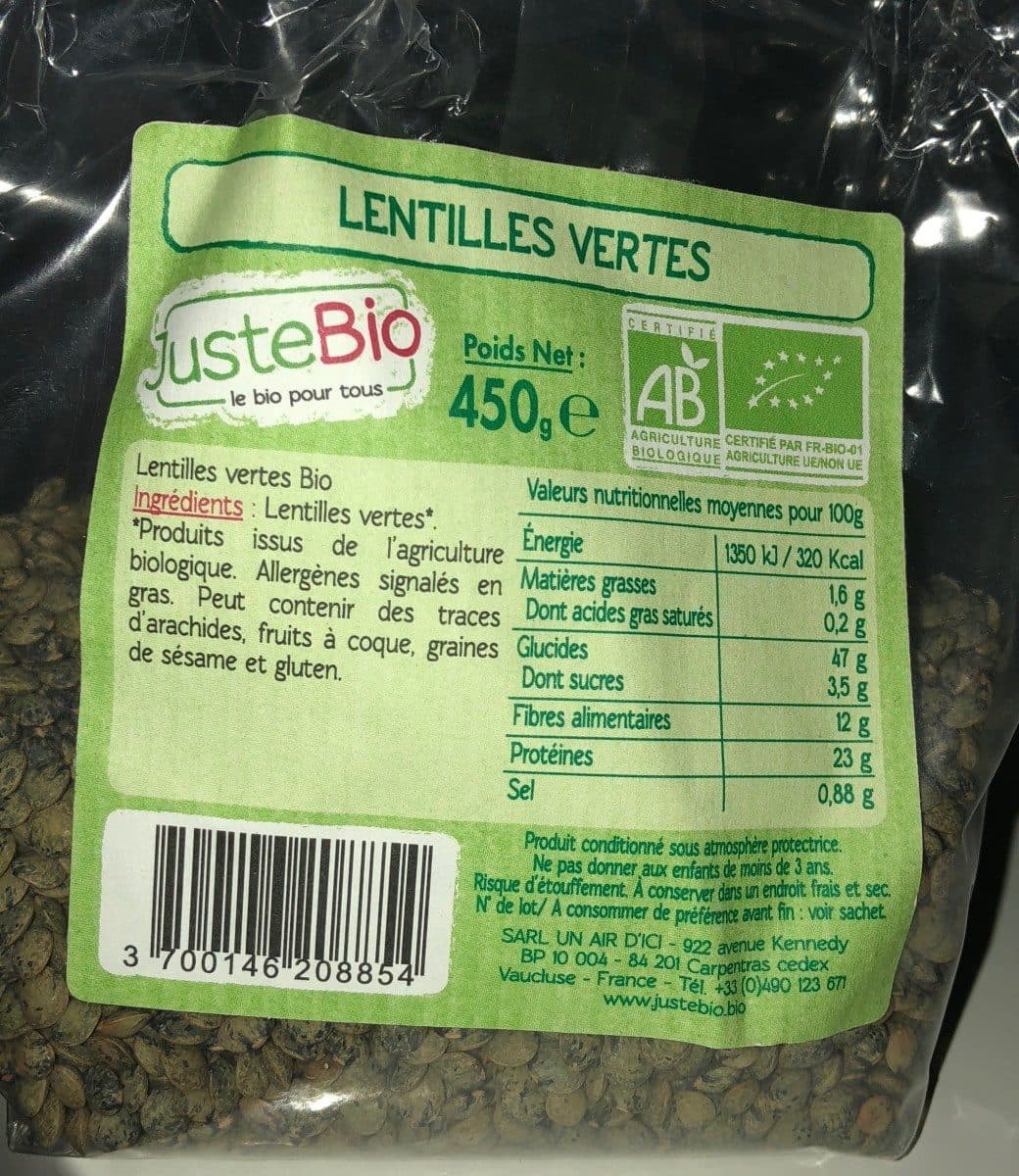 JusteBio Lentilles vertes packshot