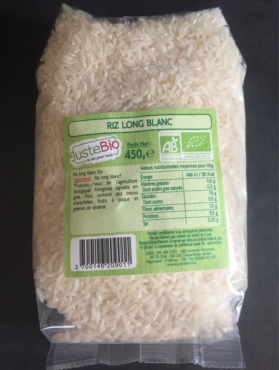 JusteBio Riz long blanc packshot