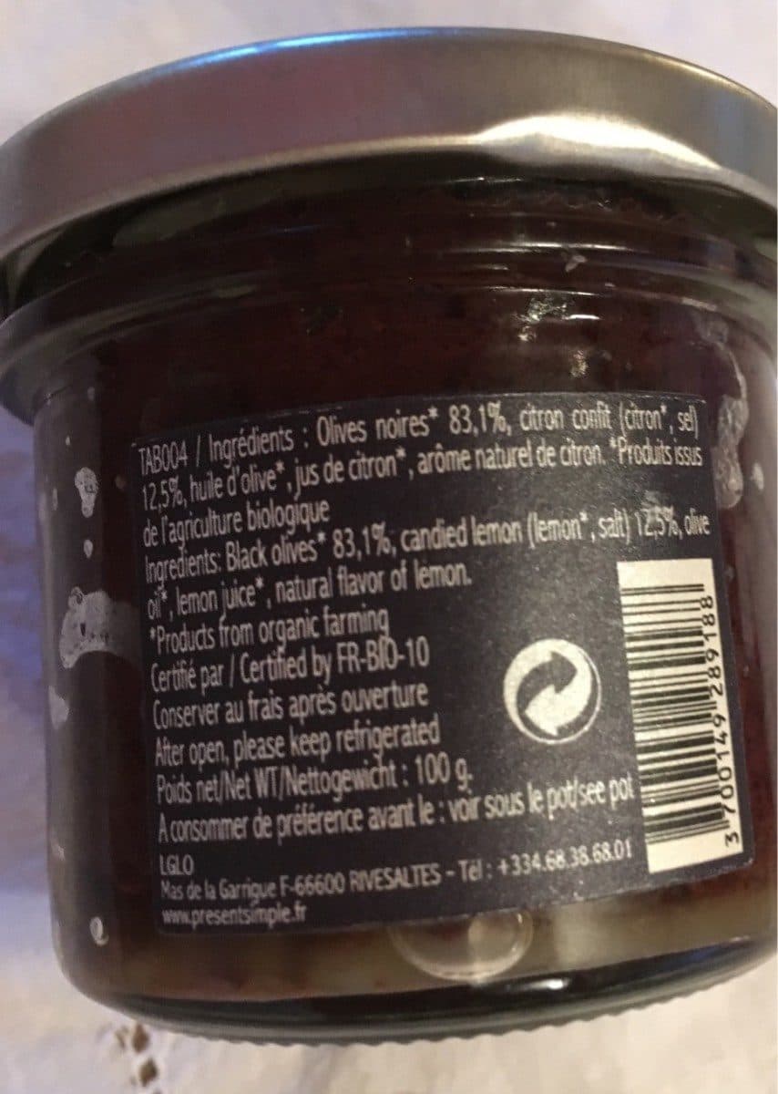 Open Food Facts Pate olive noir bio packshot