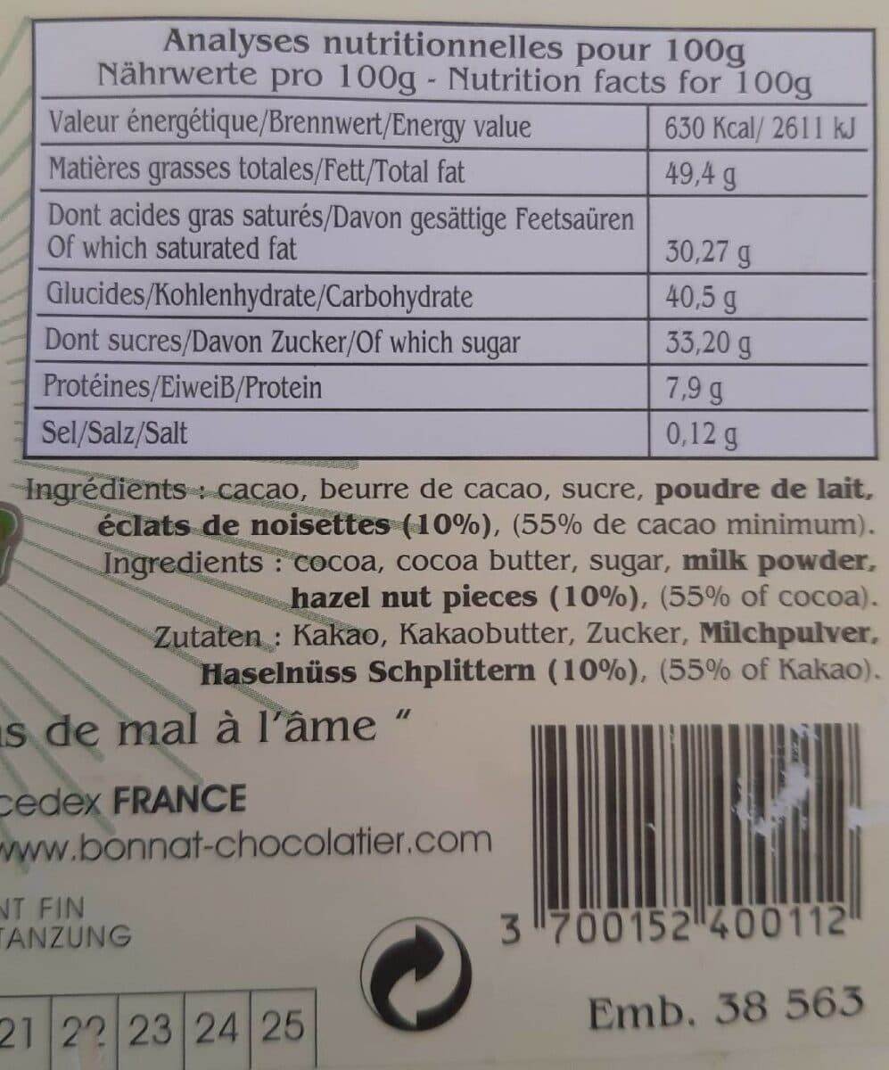 Chocolat Bonnat Chocolat Au Lait Et Aux Noisettes packshot