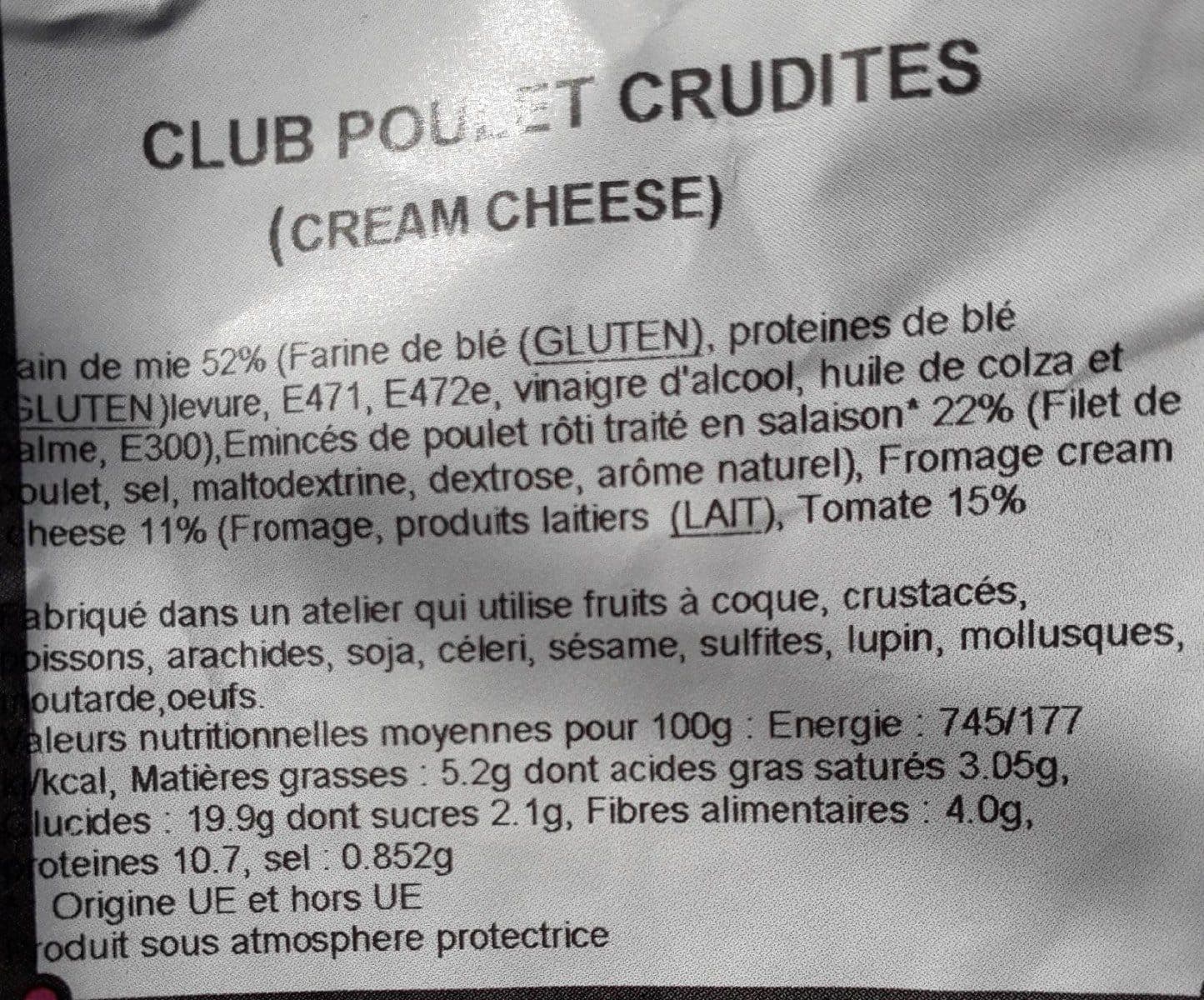 Open Food Facts Club poulet crudités packshot