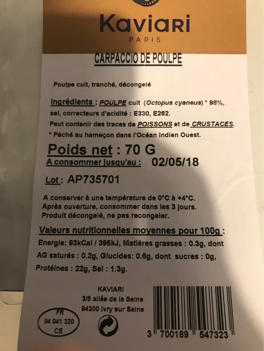 Kaviari Carpaccio de poulpe packshot