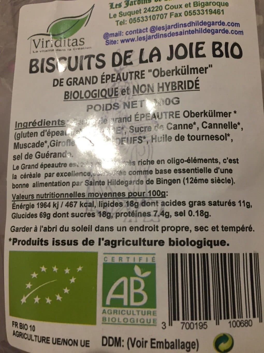 Viriditas Biscuit de la joie bio packshot