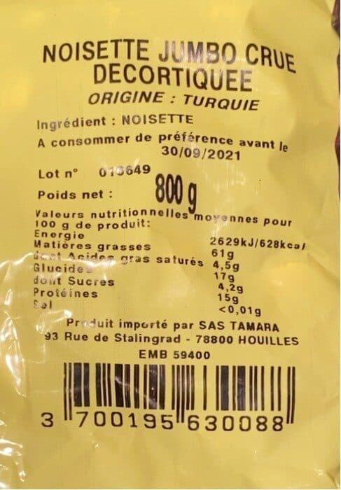 Open Food Facts Noisettes jumbo crue décortiquées packshot