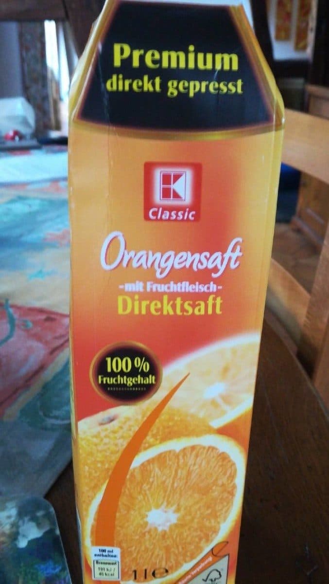 K-Classic Orangensaft mit Fruchtfleisch Direktsaft packshot
