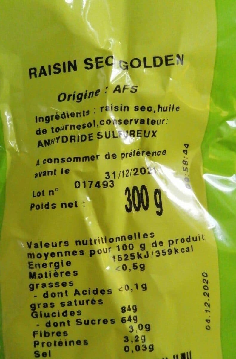 Fruidelys Raisin sec golden packshot