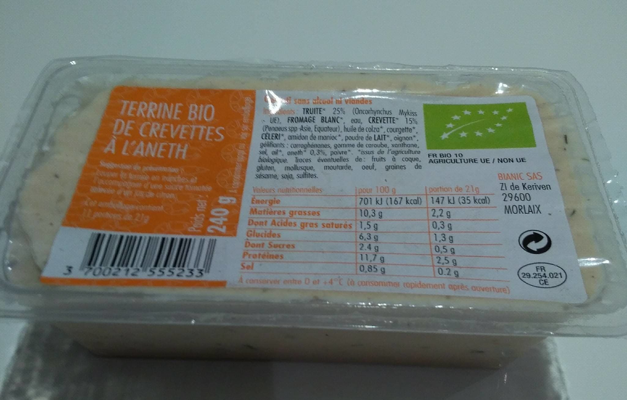 Bio Terrine bio de crevettes à l'aneth packshot