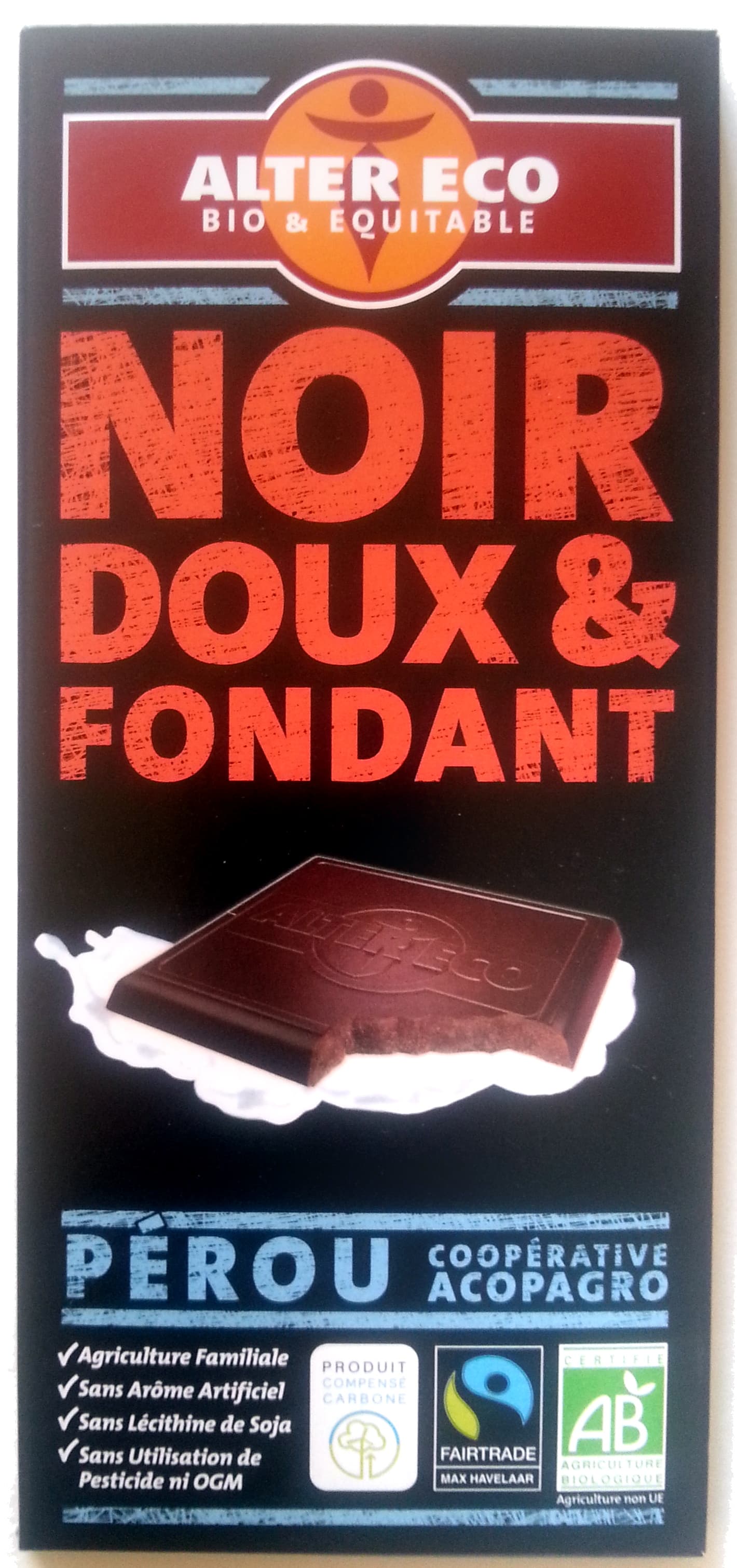 Alter Eco Chocolat noir doux et fondant bio et équitable packshot