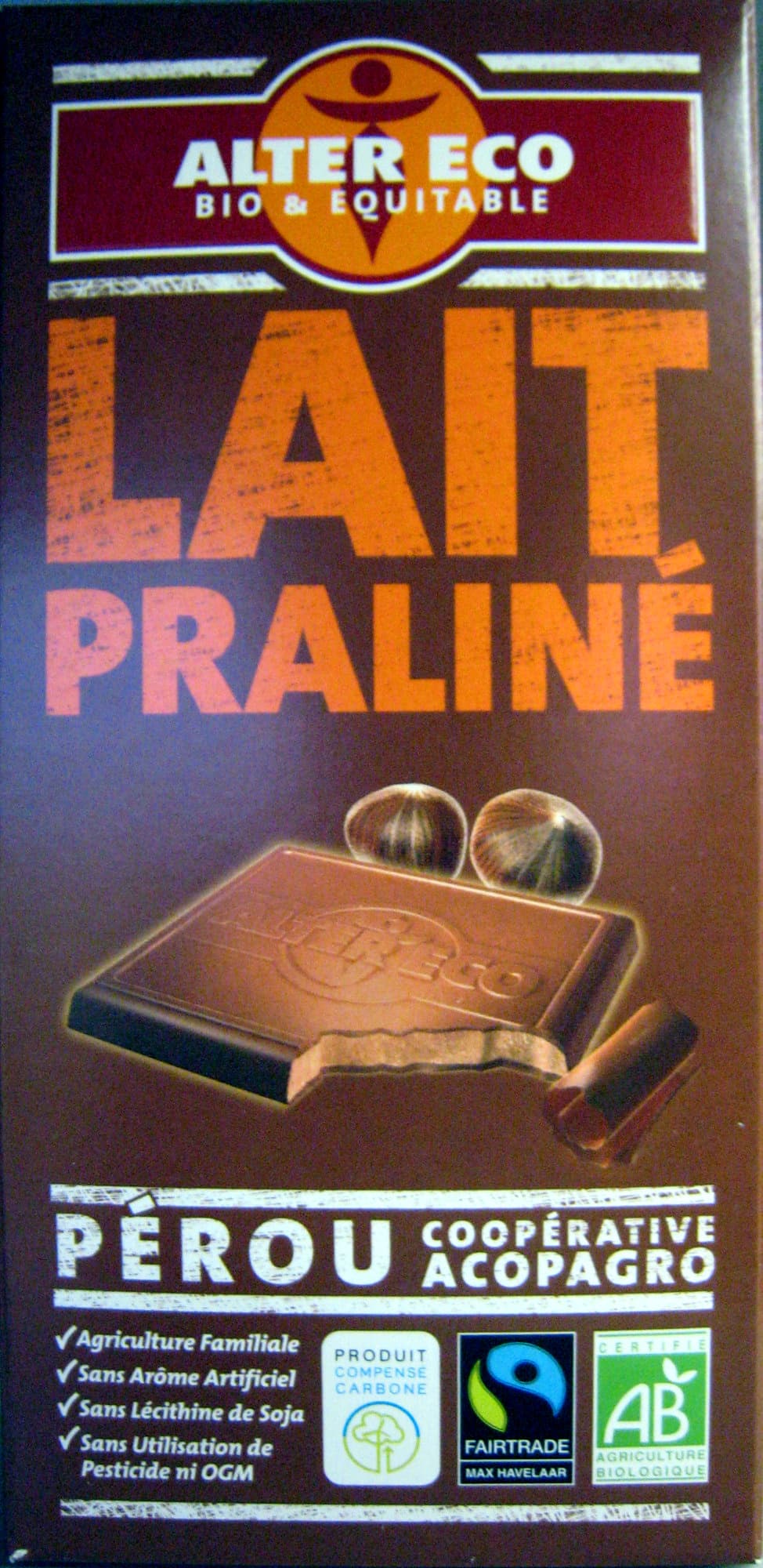 Alter Eco Chocolat Lait praliné Bio packshot