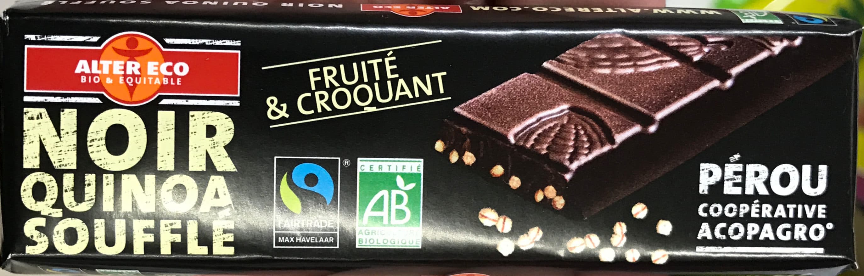 Alter Eco Chocolat noir au quinoa et riz soufflés packshot