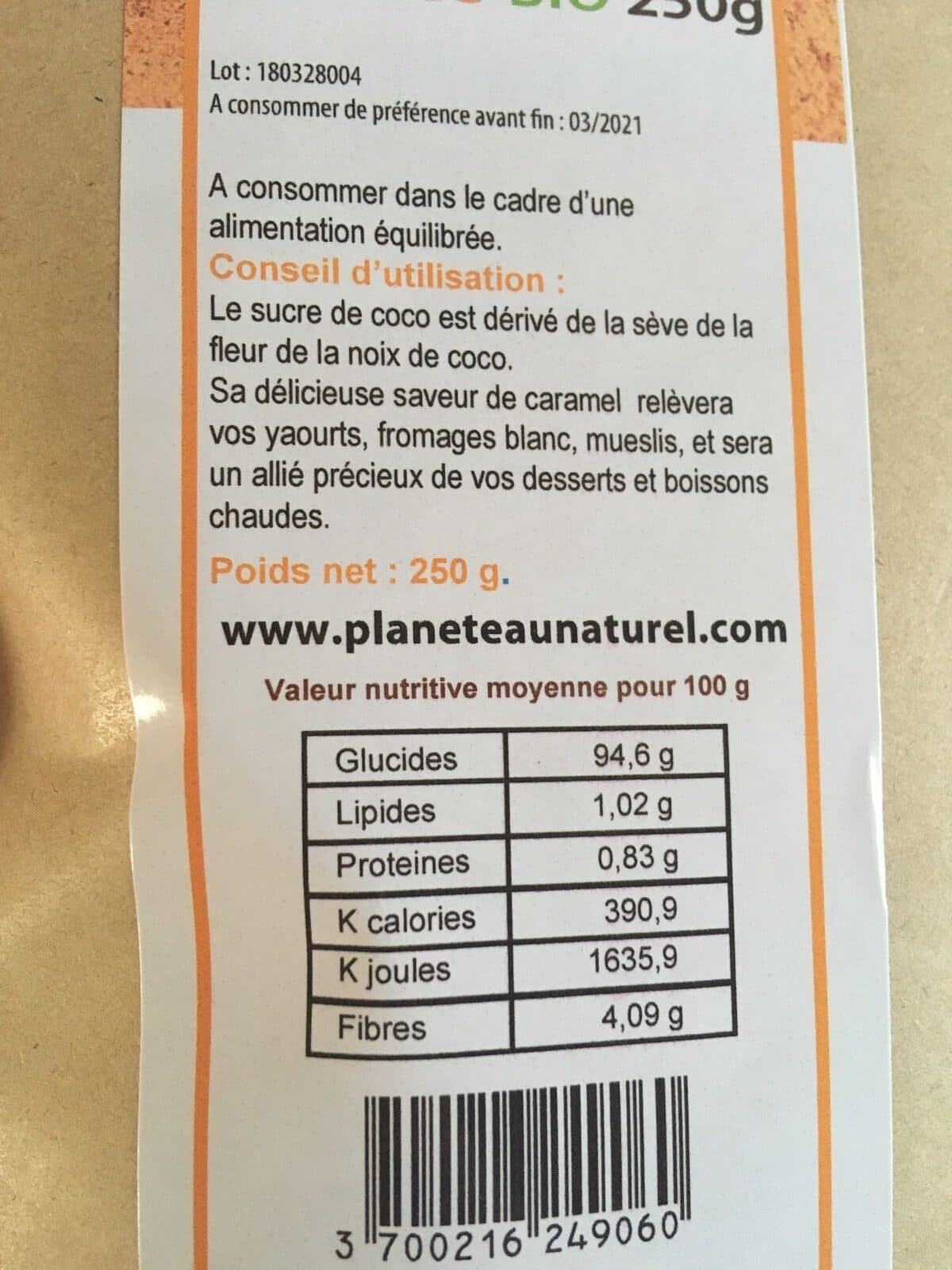 Open Food Facts Sucre de coco packshot