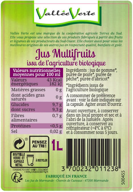 Vallée Verte 100% pur jus multifruits bio packshot