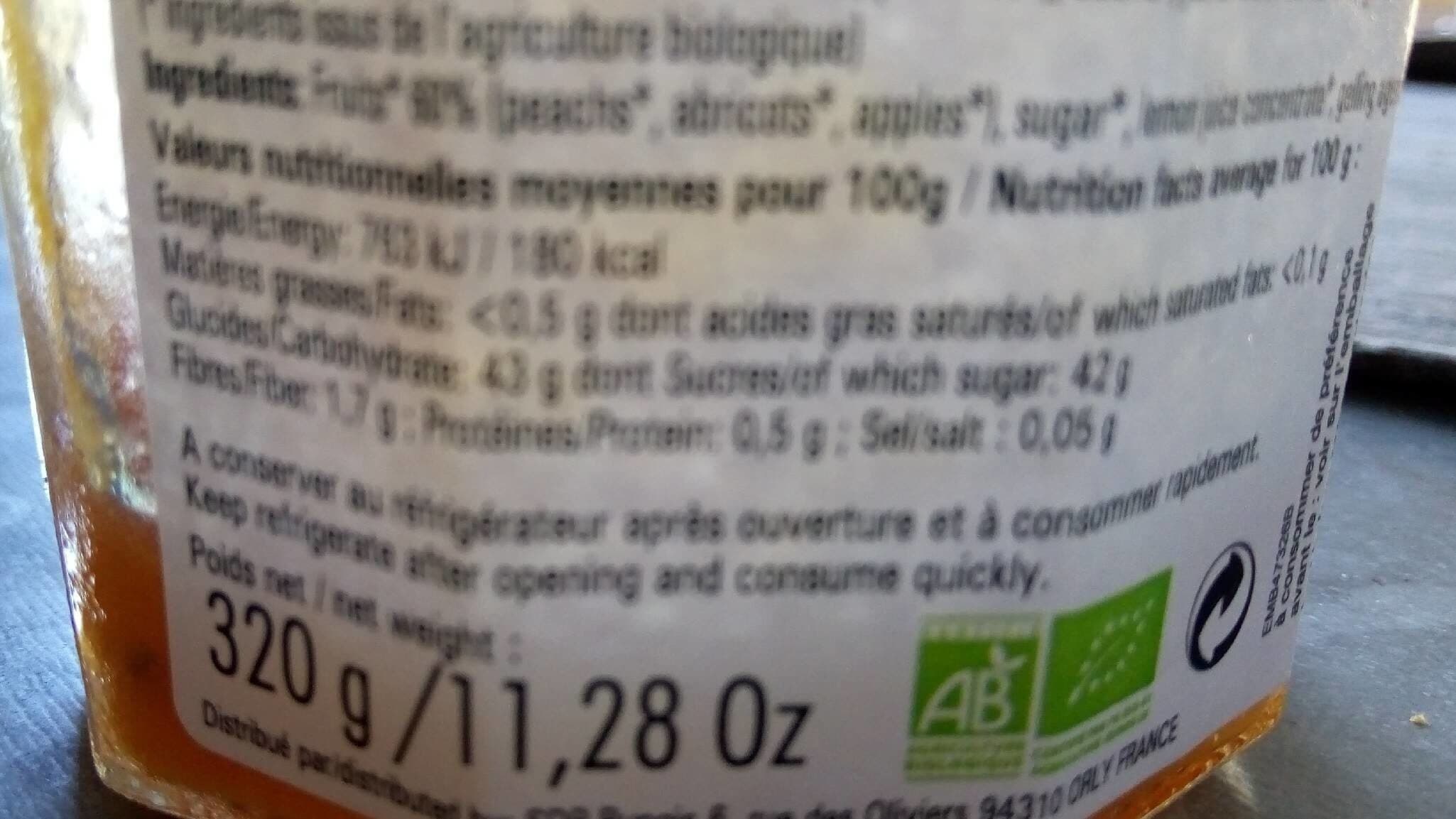 Jean d'Audignac Confiture pêche-abricot bio cuit au chaudron packshot