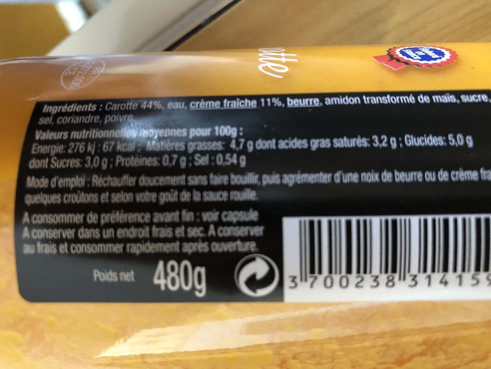 Jean d'Audignac Velouté de carotte à la crème packshot
