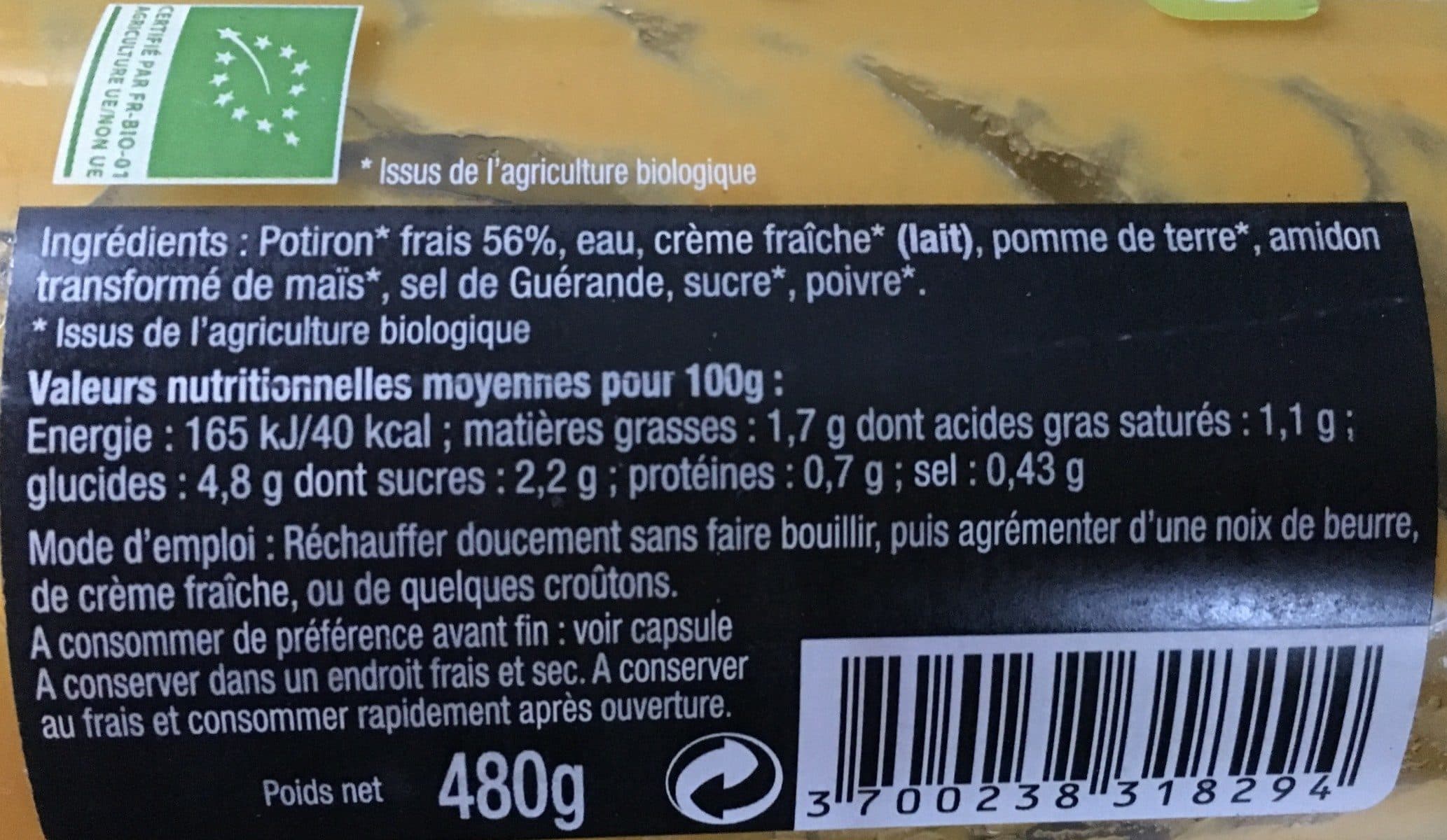 Open Food Facts Veloute de potiron bio packshot