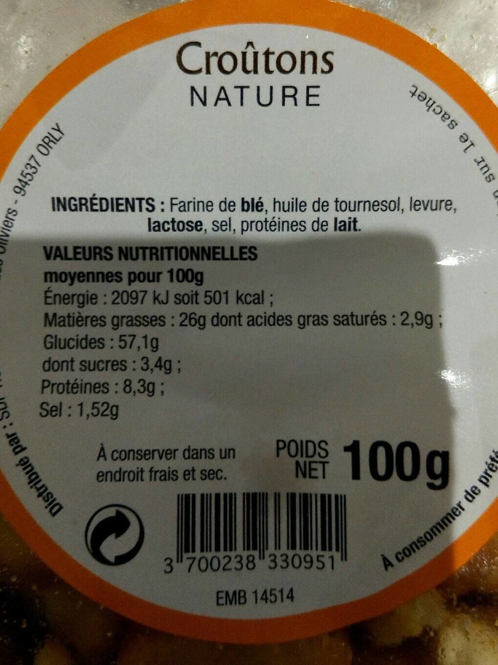 Canto Croûtons Nature 75G packshot